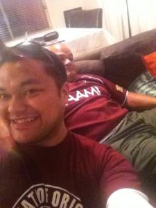 Me and my father in our matching Queensland Maroons gear.